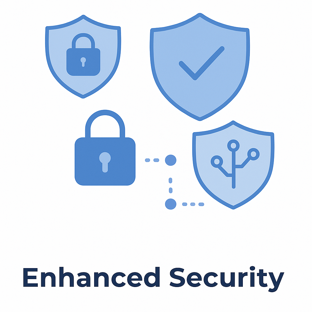 Illustration showing enhanced security features with digital locks, shields, and encryption symbols representing Torzon's latest security improvements